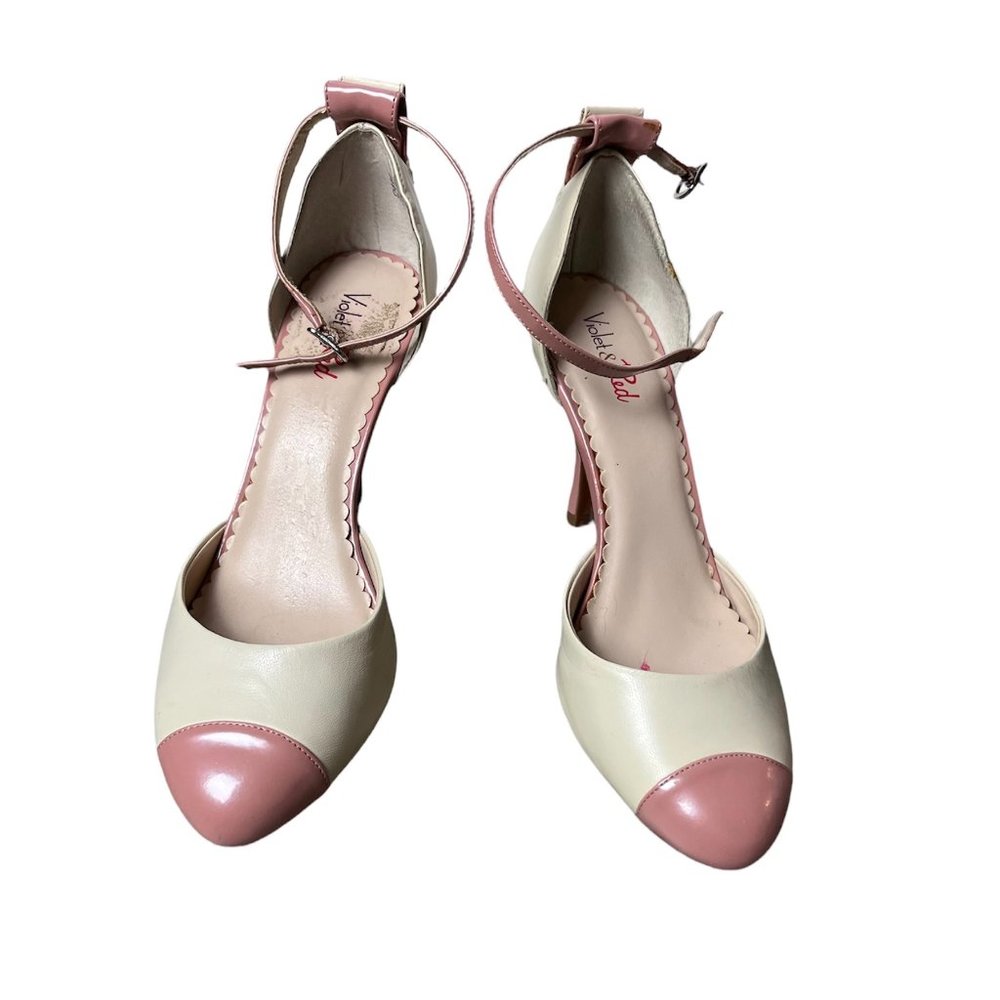 Violet & Red Ankle Strap Heel Cream & Pink 9.5